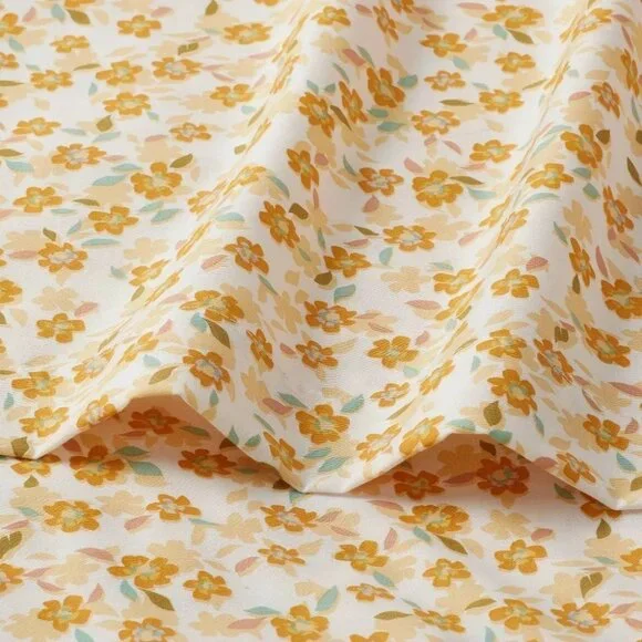 Room Essentials Easy Care Cotton Sateen Yellow Floral Design Full 4 Pc Sheet Set - Picture 3 of 7